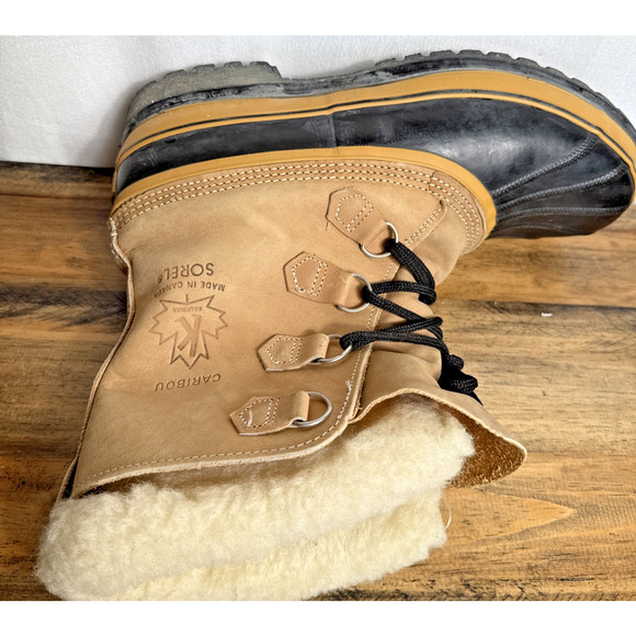 Sorel Caribou Winter Boots Men's Size 13 Tan Buff Wool Lining Kaufman Canada EUC - Picture 11 of 11